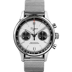 Sugess 40MM Goud SWAN Hals Milaan Mesh Witte Panda Mechanische Chrono Chronograaf Mens Horloge Zeemeeuw 1963 SUPANK031SN, Zilver, 40mm, armband