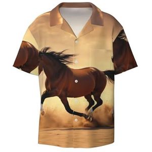 EdWal Paard Strepen Patroon Print Heren Korte Mouw Button Down Shirts Casual Losse Fit Zomer Strand Shirts Heren Jurk Shirts, Zwart, M