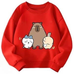 MAOXITCATY Kinderkleding trui met ronde hals, schattige cartoon-print truien geschikt voor basisschoolleerlingen,Rood,110cm