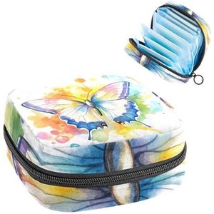 Aquarel Vlinder Maandverband Opbergtas, Grote Menstruatie Cup Pouch met Ritssluiting, Menstruatie Pads Bag Store Panty Liners Tampons voor Meisjes Vrouwen