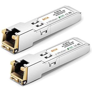 6COMGIGA 1.25G SFP-T Transceiver, 1000Base-T RJ45 koperen module, voor Cisco, Ubiquiti, Netgear, D-Link, Supermicro, TP-Link, Meraki, tot 100 m [2 stuks]