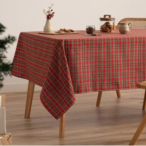 GAMUSI Tafelkleed, rechthoekig, kerst, stof, rode ruiten, goudkleurig garen, eettafel, kerstdecoratie, 140 x 240 cm, kleur rood
