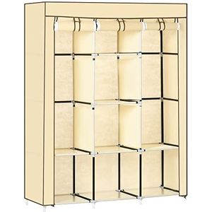 HOMCOM Stoffenkast, kledingkast met kledingstangen, 8 niveaus, opvouwbare kast, opvouwbare garderobe voor slaapkamer, gang, vliesstof, beige, 125 x 43 x 162,5 cm