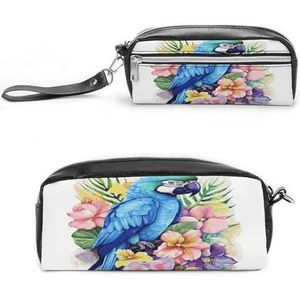 MNVTSKOP Blauwe Papegaai In Bloemen Make-uptas Kleine Cosmetische Reistas Draagbare Briefpapier Organizer voor Vrouwen Leraar