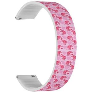 RYANUKA Solo Loop band compatibel met Ticwatch GTH 2 / Pro 3 / Pro 2020 / Pro S/GTX, 22 mm (roze olifanten harten), snelsluiting, 22 mm rekbare siliconen band, accessoire, Siliconen, Geen edelsteen