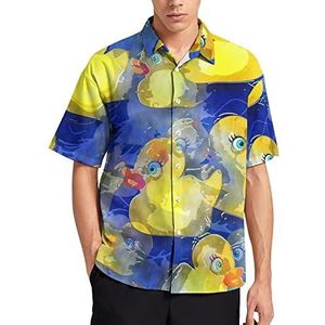 Geel Rubber Eenden Hawaiiaanse Shirt Voor Mannen Zomer Strand Casual Korte Mouw Button Down Shirts met Zak