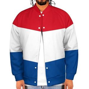 Vlag van Nederland Grappige Mannen Baseball Jacket Gedrukt Jas Zachte Sweatshirt Voor Lente Herfst