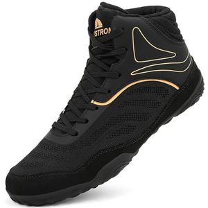 Hiuzylqx Heren boksschoenen Pro High Top Worstelschoenen Tieners Muay Thai Kickboksen Ademend Fitness Kinderen Tieners voor Superieure Grip en Ondersteuning,zwart,39 EU