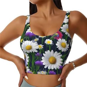 Wilde bloemen en korenbloemen madeliefjes print comfortabel vrouwen sport vest yoga workout vest voor vrouwen lichtgewicht zomer, Zwart, S