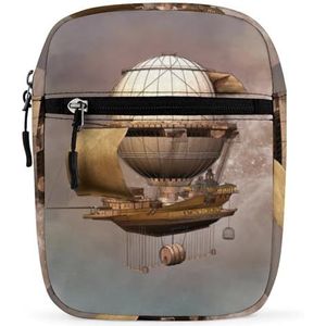 Vintage Steampunk Airship Mini Crossbody Tas Unisex Anti-Diefstal Side Schoudertassen Reizen Kleine Messenger Bag