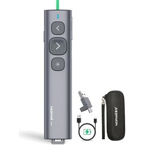 Norwii N95 Presentatieklikker met USB-AC ontvanger, PowerPoint-klikker voor presentatieafstandsbediening, oplaadbare draadloze presentatoraanwijzer, Slide Clicker voor pc/laptop/e-Book (Groen, USB-AC)