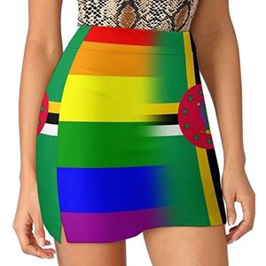 LGBT Pride Dominica Vlag Dames Skorts Hoge Taille Tennisrok Gelaagde Korte Mini Rok Culottes Skorts Met Zakken M