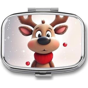 Leuke Xmas Rendier Pil Organizer Leuke Pillendoos Decoratieve Metalen Pil Case Draagbare Vitamine Organizer Reizen Geneeskunde Houder Mini Pil Opslag Container voor Portemonnee