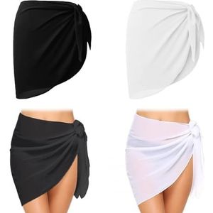 Feliciay 2 stuks sarong voor dames, omslagdoek, chiffon, badpak, wikkelrok, zelfbindend sexy strandrok, bikini cover-up pareos strandlaken voor strandfeest, zwemmen, zonnebaden, zwart+wit, XL