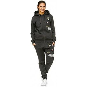 Violento Joggingpak voor dames, USA patches, gebreid 685, trainingspak van 100% katoen, sportbroek + hoodie, sportpak, S-XXL, antraciet, S