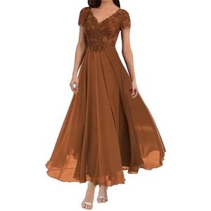 BRIGOW Dames chiffon moeder van de bruid jurk met zakken galajurken cocktailjurk grote maten, Verbrand Oranje, 32