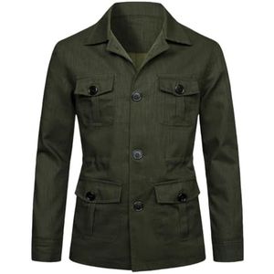 Mannen Casual Blazer,Heren Retro Linnen Kostuumjas Zomer Lichtgewicht Ademende Werkjas met Multi-Pocket Business Blazer Lange Mouw Casual Wear voor Elke Dag Legergroen Xl
