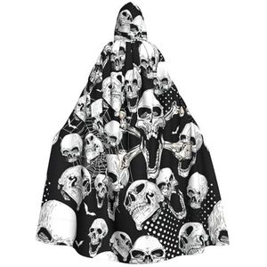 WURTON Schedel Achtergrond Print Hooded Mantel Unisex Halloween Kerst Hooded Cape Cosplay Kostuum Voor Vrouwen Mannen