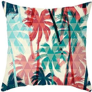 Ethereval Linnen Kussensloop Natuurlijke Kussenhoes Kinderen Kokosboom Patroon Bank Kussenslopen Gevallen Kussenhoes Queen Rood Groen Decor Sierkussensloop - 50x50cm