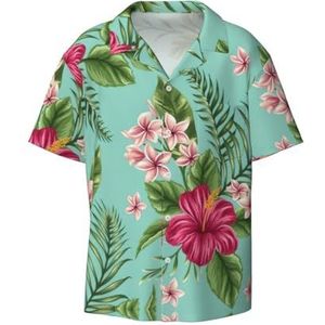 OdDdot Hawaiiaanse tropische bladeren bloemen print heren button down shirt korte mouw casual shirt voor mannen zomer business casual overhemd, Zwart, M