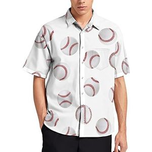 Honkbal Lederen Bal Hawaiiaanse Shirt Voor Mannen Zomer Strand Casual Korte Mouw Button Down Shirts met Zak