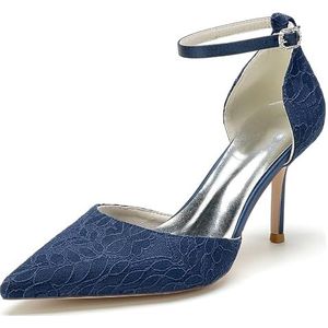 Hanfike Kant Trouwschoenen voor Vrouwen Bridal Elegante Enkelband Prom Speical Gelegenheden Pompen JY157, Donkerblauw, 41 EU