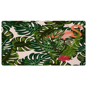 VAPOKF Flamingo in de tropische bladeren jungle keukenmat, antislip wasbaar vloertapijt, absorberende keukenmatten loper tapijten voor keuken, hal, wasruimte
