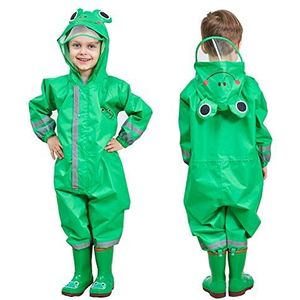 JinBei Regenjassen Kinderen Jongen Regenjas Groene 3D Kikker Print Lichte met Capuchon Regenkleding Modderpak Draagbaar Waterdicht Regenpak Ademend PVC Transparant Hoed Rand Rits 3-5 Jaar