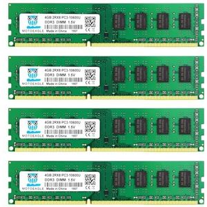 Motoeagle 16 GB Kit (4 X4 GB) PC3-10600U DDR3 1333MHz UDIMM RAM, 4 GB DDR3 DIMM-geheugen, CL9 1,5 V 240-pins desktop 2RX8