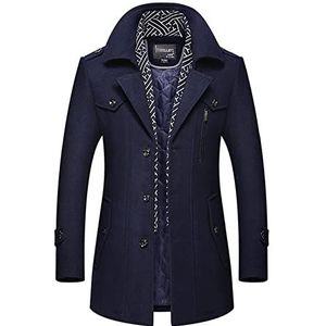 Winter Trench Coat Mannen Jas Wol Blend Pea Jas Mannen Trench Coats Slim Fit Single Breasted Solid Color Business Overjas (Color : Navy, Size : XXXX-large)