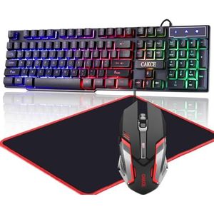 RGB Gaming Toetsenbord en Kleurrijke Muis Combo, USB Bedraad LED Backlight Gaming Muis en Toetsenbord voor Laptop PC Computer Gaming en Werk, Letter Glow, Mechanisch Gevoel