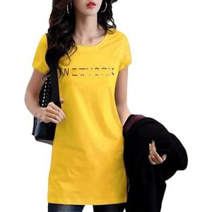Dvbfufv Vrouwen Katoen Korte Mouw Lange T-shirt Vrouwelijke Zomer Casual O-hals Shirt Tops, Geel, XL