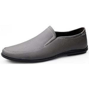 Heren Loafers Ronde Neus Effen Kleur Loafer Schoenen Flexibele Platte Hak Bestendige Mode Slip On(Grey,41 EU)