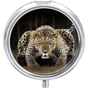 Draagbare Reizen Pillendoos Luipaard Gedrukt Ronde Kleine Pil Case 3 Compartiment Pil Container om Vitaminen Medicatie Visolie Supplementen vast te houden