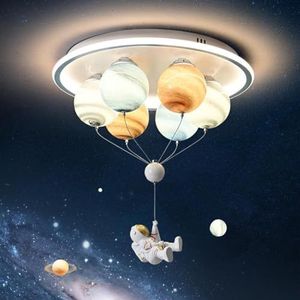 RuiRfh Plafondlamp LED cartoon astronaut plafondlamp ingebed slaapkamerverlichting creatief glas planeet kroonluchter kinderkamer restaurant kleuterschool speelgoedkamer leeskamer driekleurige lamp