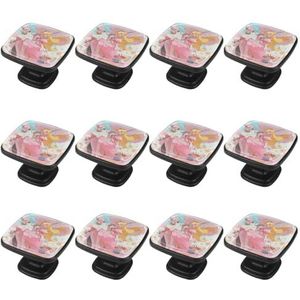 JINANSTAR voor Princess Peach vierkante ladetrekkers met schroeven (12 stuks) - Premium ABS-glazen kasthandgrepen 3 x 2,1 x 2 cm - moderne keukenknoppen voor kasten en laden