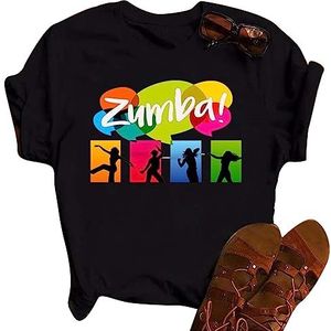Dames Zumba Athletic T-Shirt Losse Cut Dance Fitness Kleding Vrouwen Top Training Grafische Tees Ronde Hals Korte Mouw Zwart, # 6, XXL