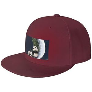 OPSREY Panda en maan bedrukte verstelbare baseballpet neutrale sporthoed, Donkerrood, 5-7