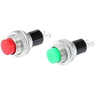 20 stuks/partij, automatische reset drukknopschakelaar, 10 mm, automatische terugkeer, momentane drukschakelaar, 0,5 A 250 VAC afstandsbediening, 1 rood en 1 groen