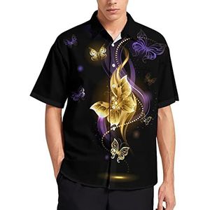 Magic Gold Butterflies Hawaiiaans shirt voor heren, zomer, strand, casual, korte mouwen, button-down shirts met zak
