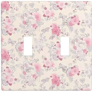 ZhaoYuGoods Mooie Vintage Roze Bloem Print Muurplaat, Dubbele Toggle Lichtschakelaar Outlet Cover 2-Gang 11.4cm x 11.4cm, PC Decoratieve Voorplaat voor Thuis & Kantoor