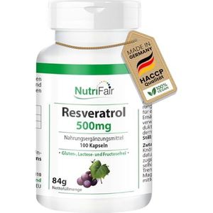 Resveratrol 500mg - met 510mg duizendknoop extract waarvan 500mg trans-resveratrol - 100 capsules - hoge dosering - 100% veganistisch - Duitse productie & laboratoriumtest - NutriFair | Premium & Fair