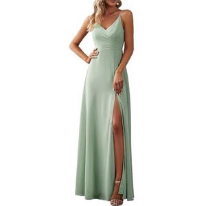 Chiffon bruidsmeisjesjurken voor dames, voor bruiloft, ruches avondgalajurken, cocktailjurken, grote maten, mintgroen, 32