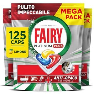 Fairy Platinum Plus Complete All-In-1 Vaatwasser Tabletten Bulk, 125 Tabletten, Citroen, Met Anti-Dull Technologie & Spoelhulp Actie, Effectief In Korte Cycli (Verpakking Kan Variëren)
