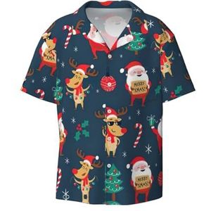 ZEEHXQ Tropische Ananas Print Heren Casual Button Down Shirts Korte Mouw Rimpel Gratis Zomer Jurk Shirt met Zak, Kerstman Kerstmis, 3XL