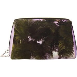 Tropische boom make-up tas voor vrouwen cosmetische tassen lederen reizen make-up tas organisator waterdichte make-up zakje open platte toilettas draagbare opbergtas voor reizen, Goud, Eén maat