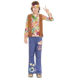 Partilandia Hippie bloemenkostuum met vest voor jongens van 7-9 jaar