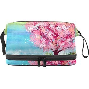 Grote capaciteit reizen cosmetische tas,Olieverf Lente,Make-up tas,Waterdichte make-up tas Organizer, Meerkleurig, 27x15x14 cm/10.6x5.9x5.5 in