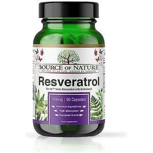 Trans-Resveratrol 500 mg | 90 Vegan Capsules | Hoog Gedoseerd | 98% Zuiverheid | Natuurlijk Gefermenteerd | Met Piperine | Laboratorium Getest | Premium Kwaliteit