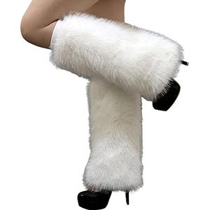 Altsuceser Pluche Fuzzy Faux Fur Beenwarmers voor Vrouwen, Lange Laarzen Schoenen Manchet Cover Knielengte Hipster Warm Sok Wit 40cm